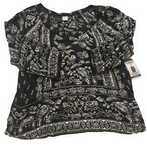 Bila black long sleeve Bohemian style Blouse floral v neck light weight Size XXL